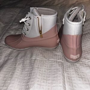 Sperry Pink and White Winter Rain Boots Waterproof